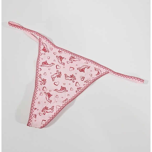 Victoria's Secret Pink Waist Heart Trim Cotton V-String Panty Hearts Cupid XL - Picture 1 of 6
